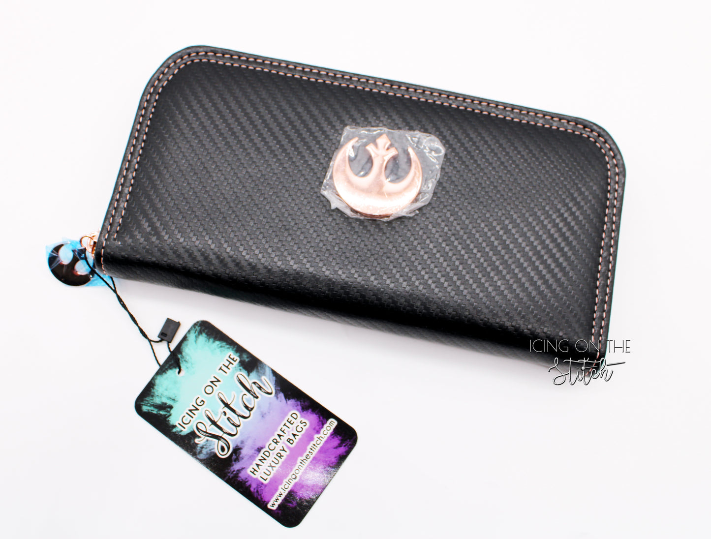 Rebel Princess Black and Rose Gold Zip Around Wallet