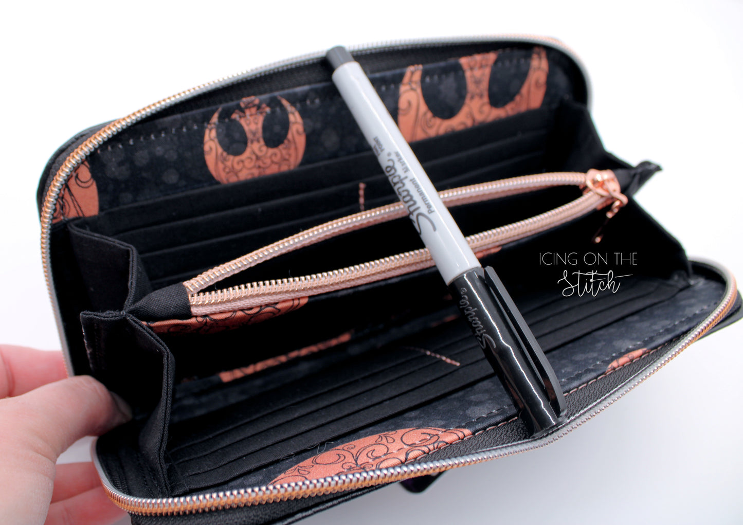 Rebel Princess Black and Rose Gold Zip Around Wallet