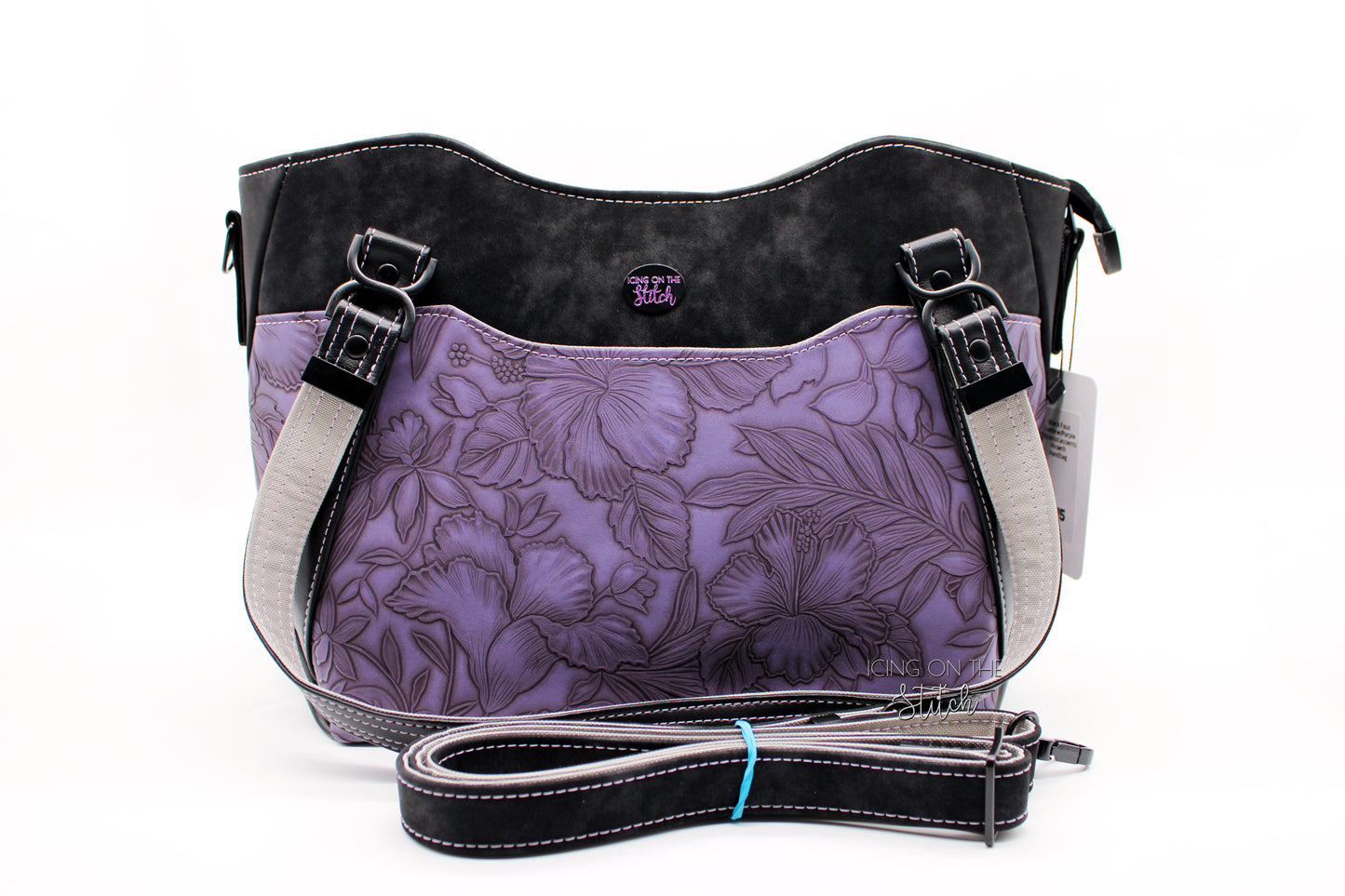 Purple Hibiscus Textured Faux Leather Luxury Handbag