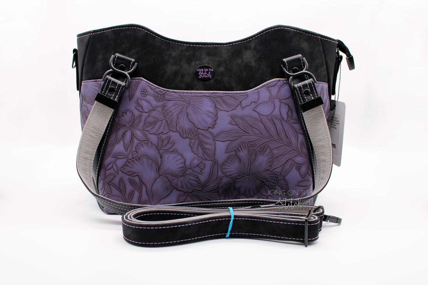 Purple Hibiscus Textured Faux Leather Luxury Handbag