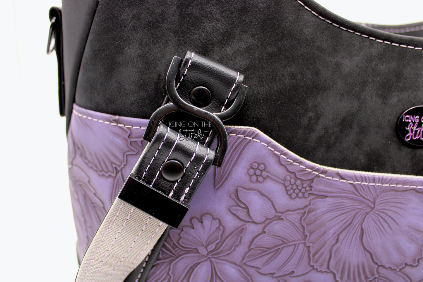 Purple Hibiscus Textured Faux Leather Luxury Handbag