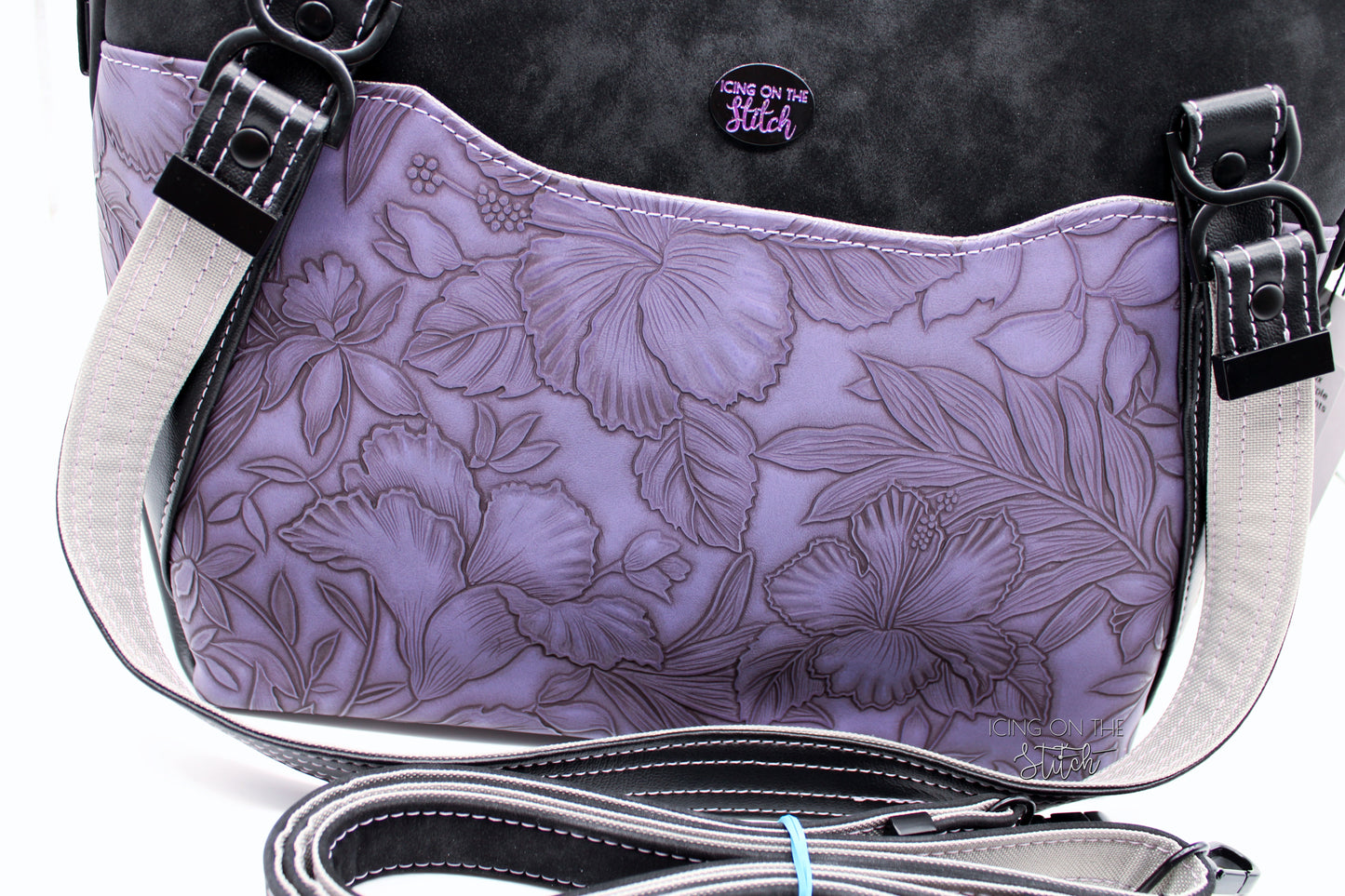 Purple Hibiscus Textured Faux Leather Luxury Handbag