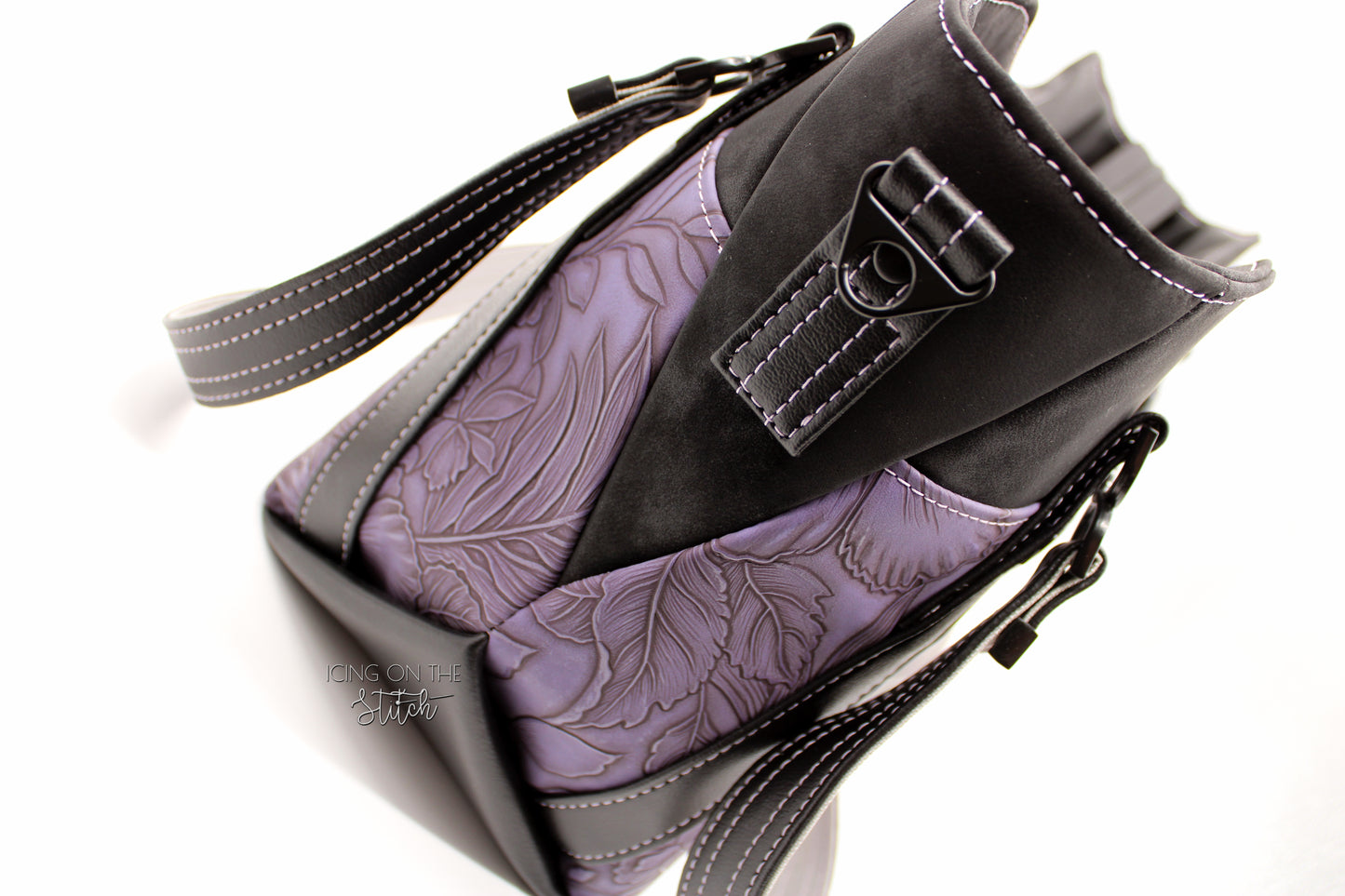 Purple Hibiscus Textured Faux Leather Luxury Handbag