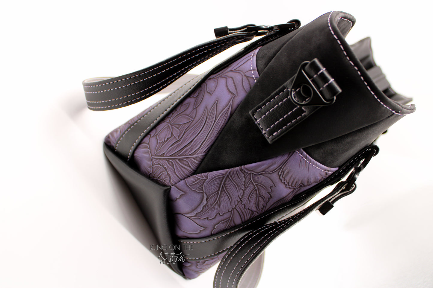 Purple Hibiscus Textured Faux Leather Luxury Handbag