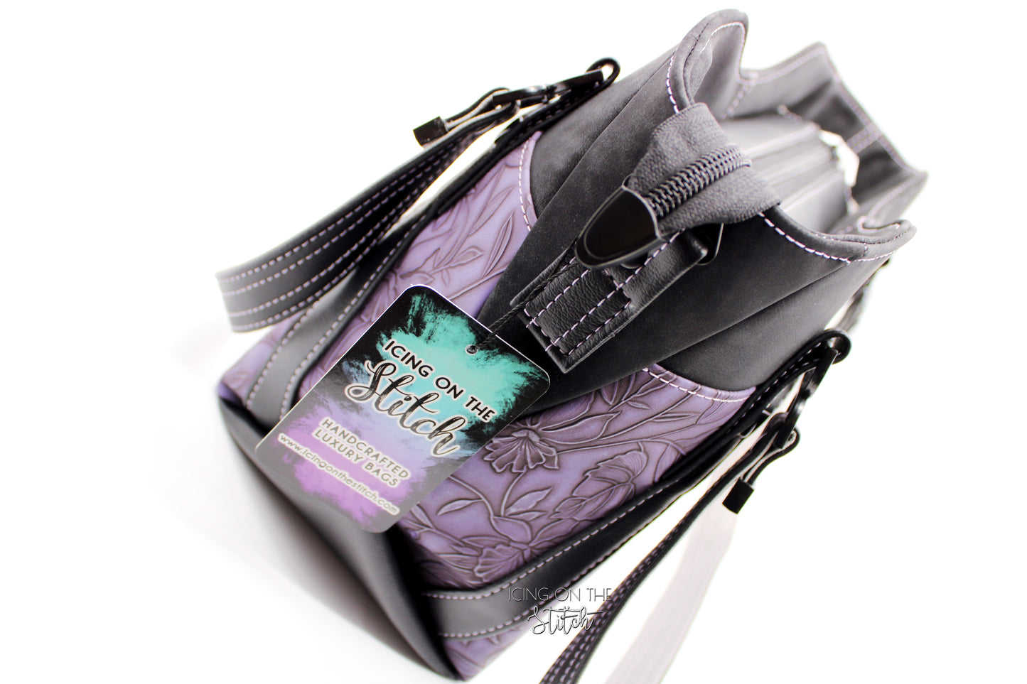 Purple Hibiscus Textured Faux Leather Luxury Handbag