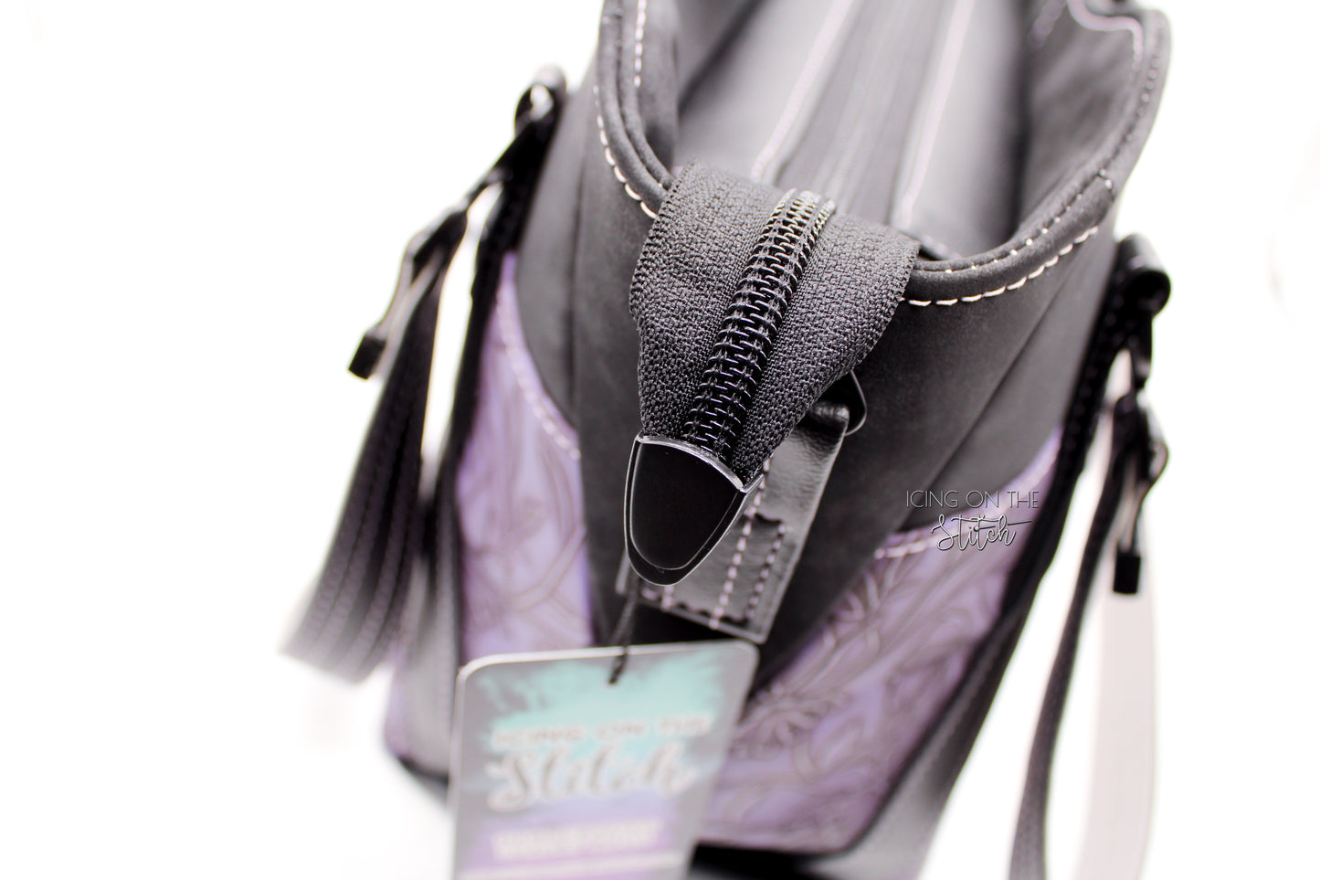 Purple Hibiscus Textured Faux Leather Luxury Handbag