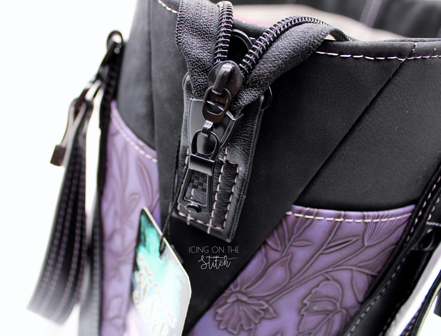 Purple Hibiscus Textured Faux Leather Luxury Handbag