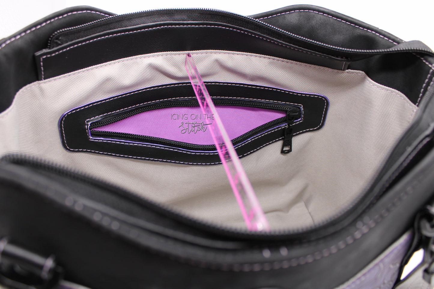 Purple Hibiscus Textured Faux Leather Luxury Handbag
