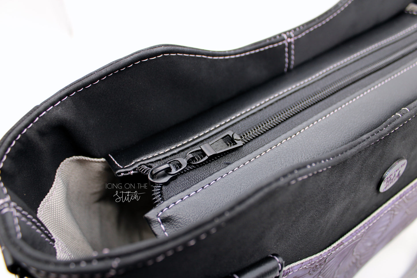 Purple Hibiscus Textured Faux Leather Luxury Handbag