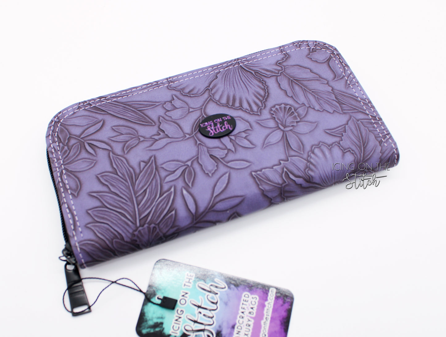 Purple Hibiscus Textured Zip Around Wallet
