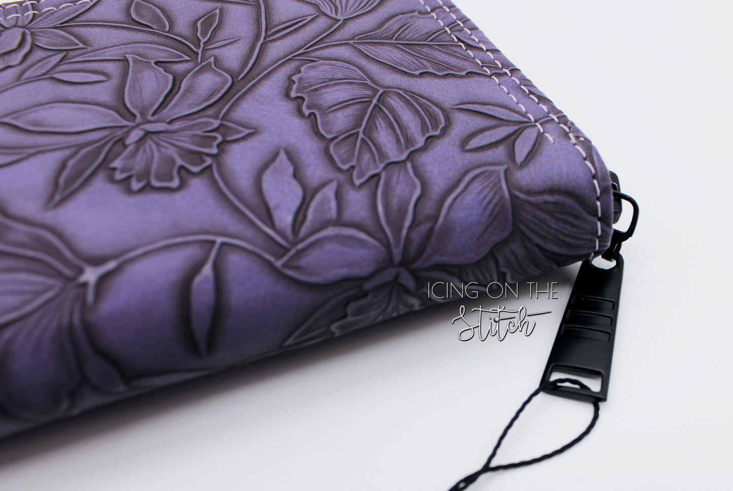 Purple Hibiscus Textured Zip Around Wallet