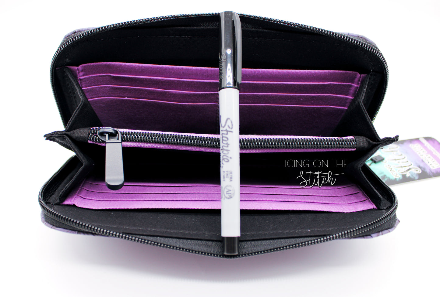 Purple Hibiscus Textured Zip Around Wallet