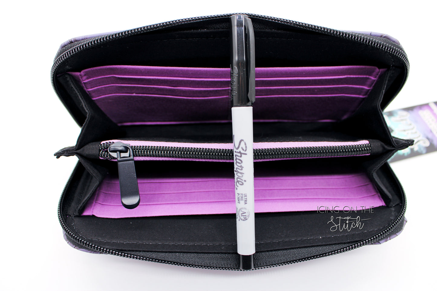 Purple Hibiscus Textured Zip Around Wallet