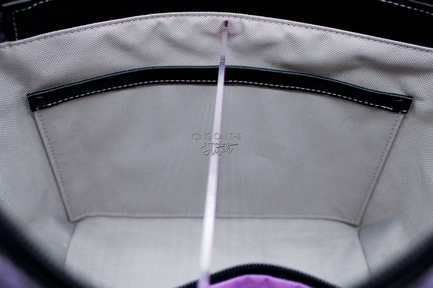 Black Faux Suede and Purple Hibiscus Large Handbag