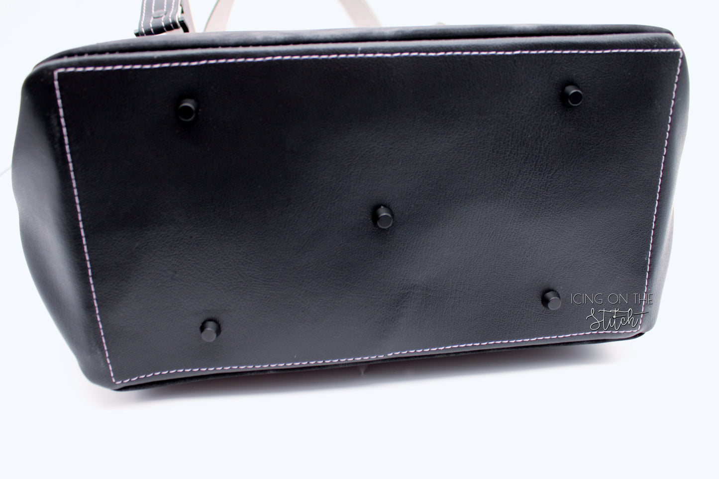 Black Faux Suede and Purple Hibiscus Large Handbag