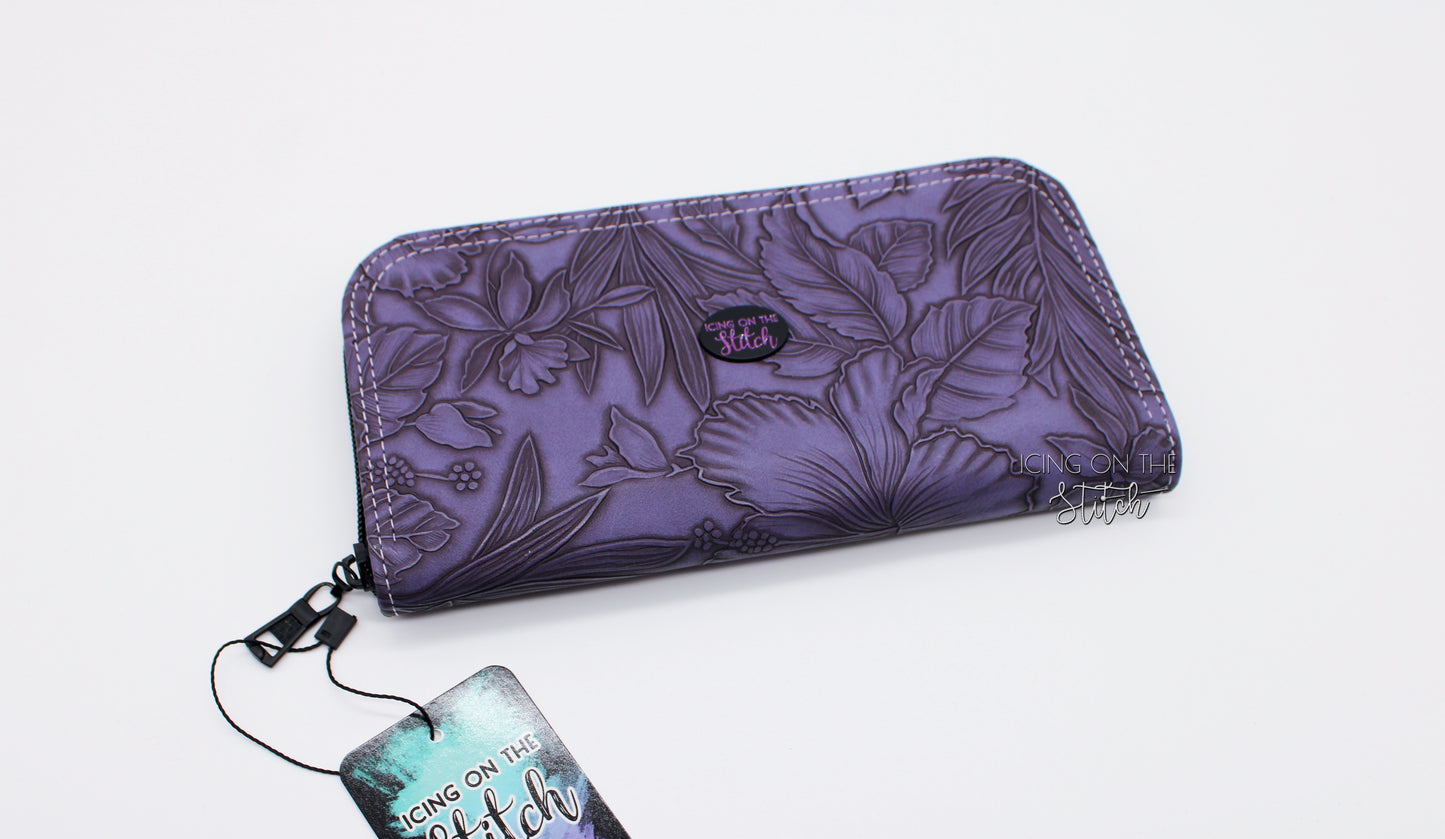 Purple Hibiscus Textured Zip Around Wallet
