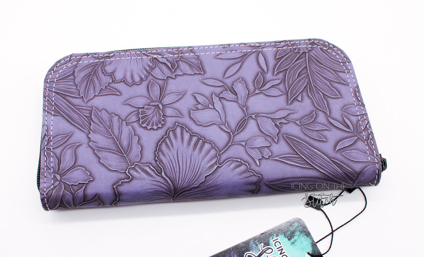 Purple Hibiscus Textured Zip Around Wallet