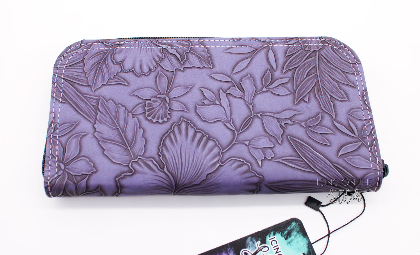 Purple Hibiscus Textured Zip Around Wallet