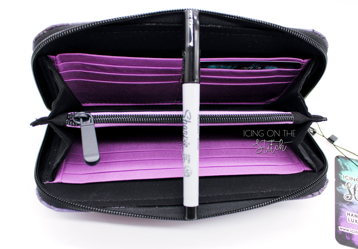 Purple Hibiscus Textured Zip Around Wallet