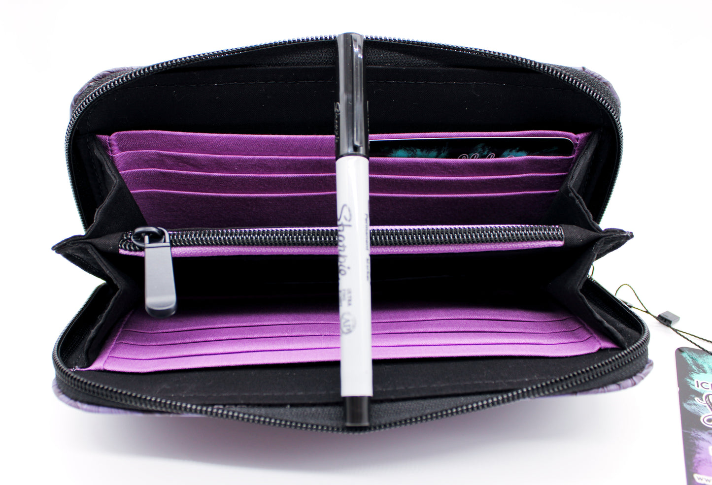 Purple Hibiscus Textured Zip Around Wallet