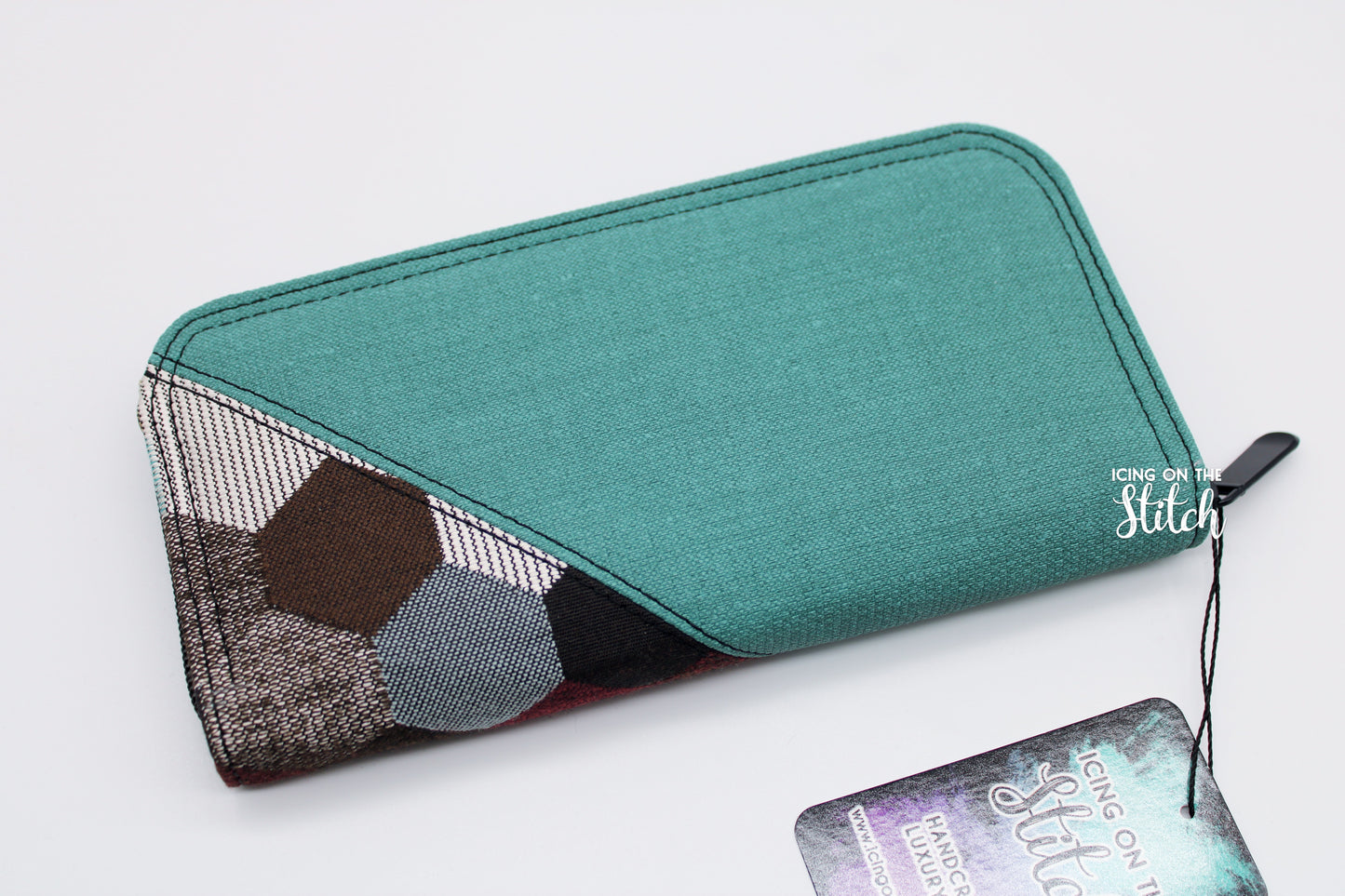 Teal Hexagons Zip Around Wallet