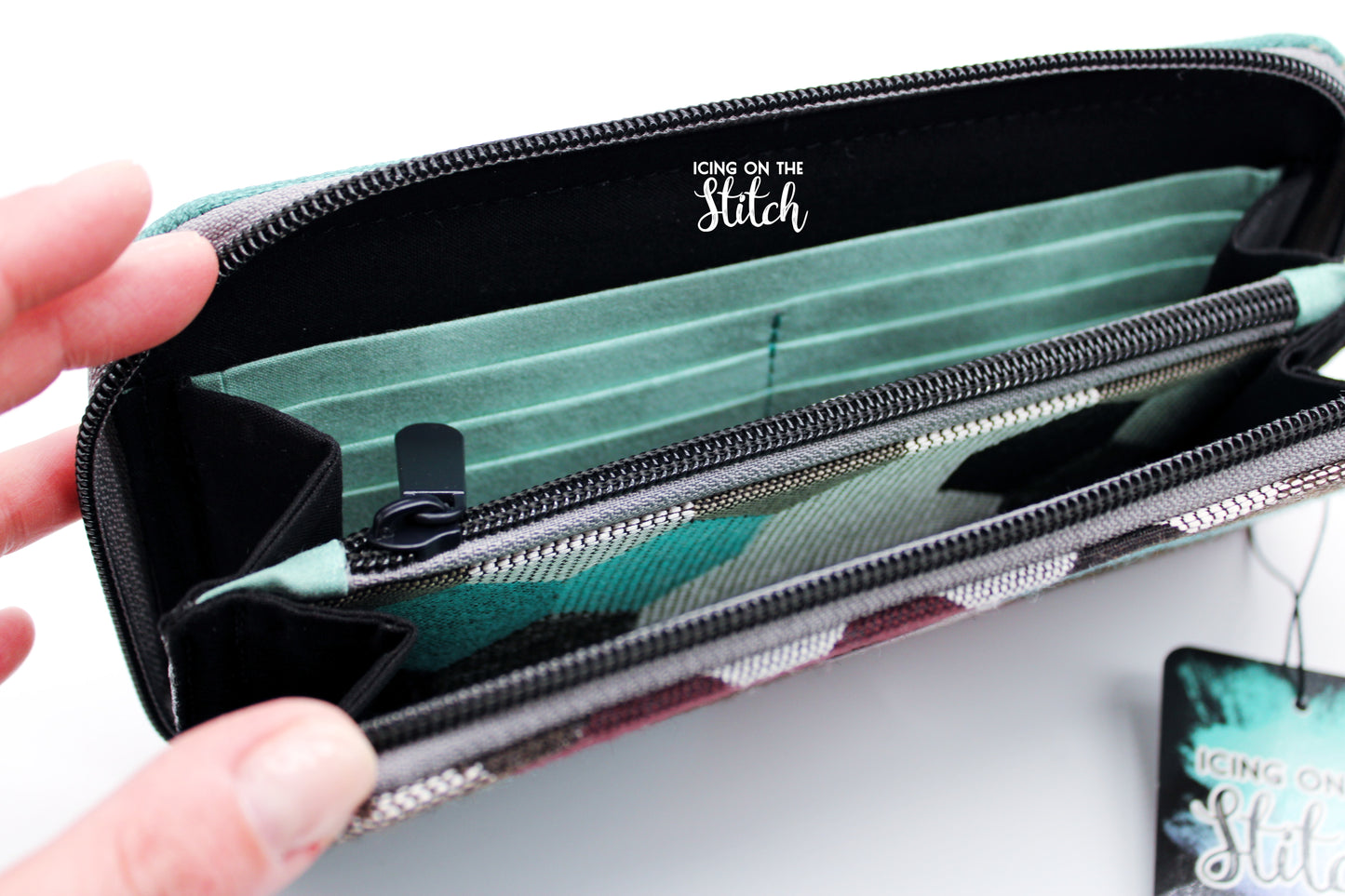 Teal Hexagons Zip Around Wallet