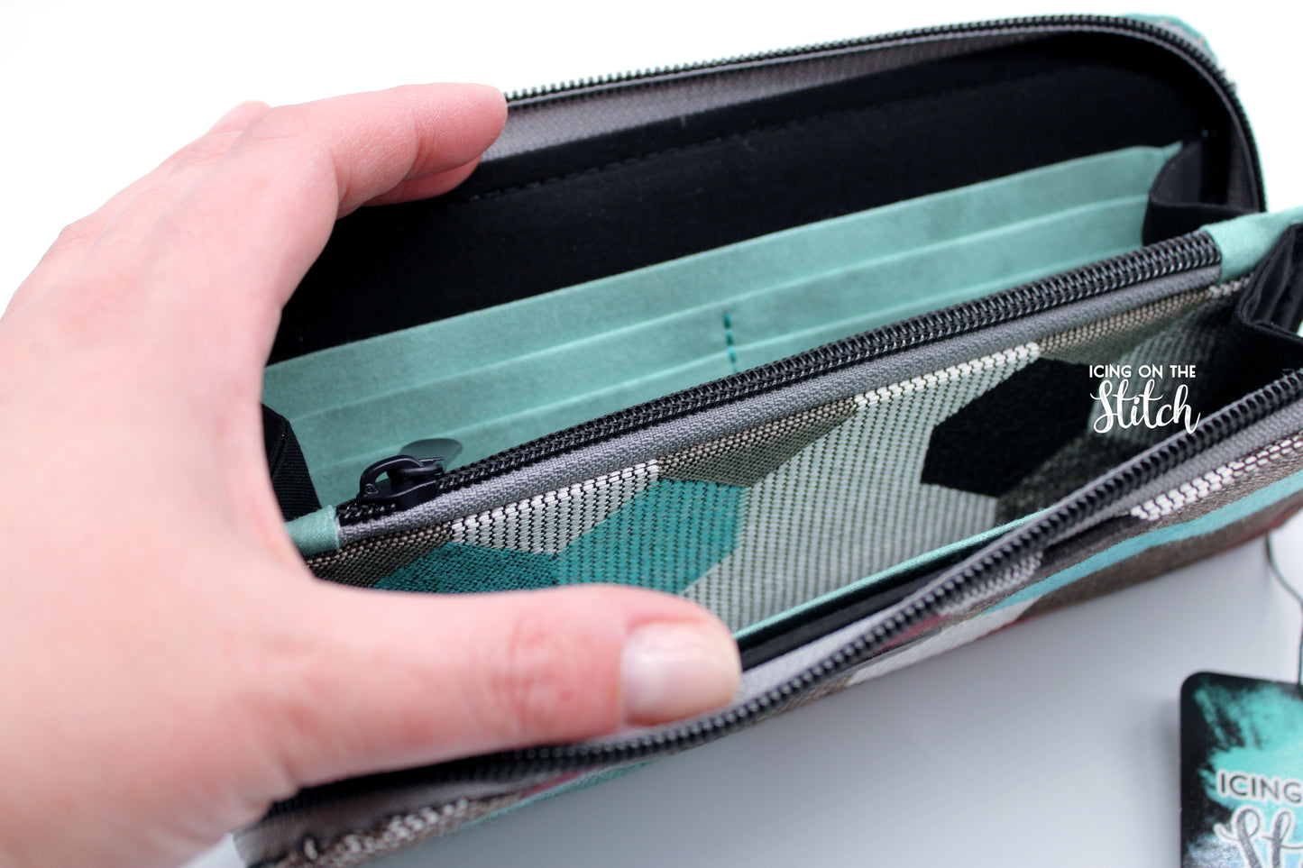 Teal Hexagons Zip Around Wallet