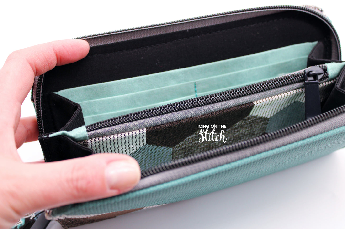 Teal Hexagons Zip Around Wallet