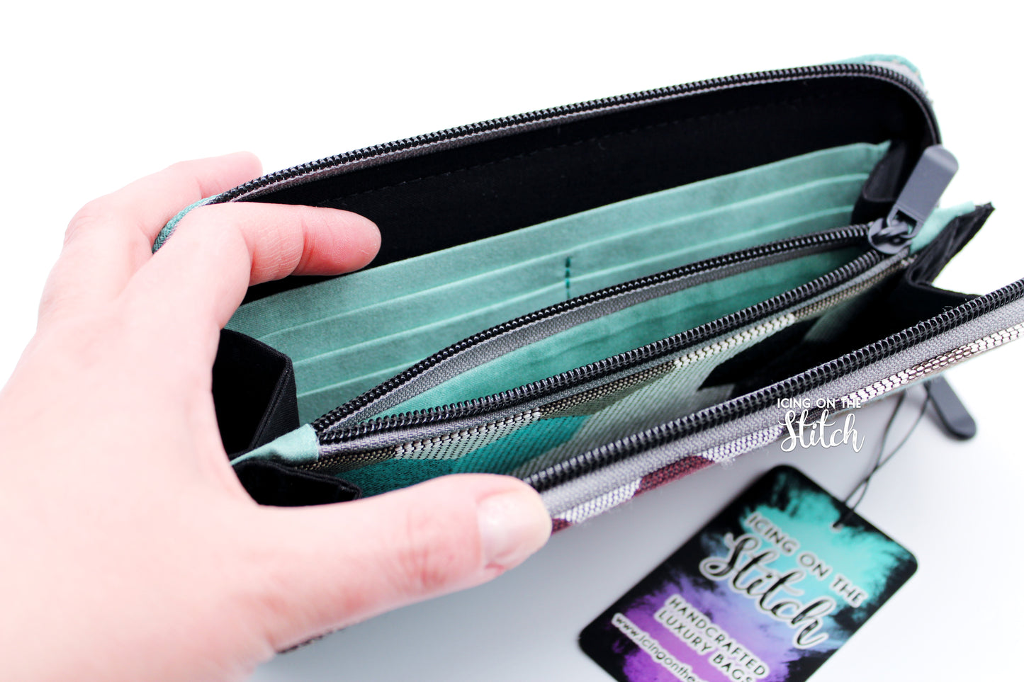 Teal Hexagons Zip Around Wallet