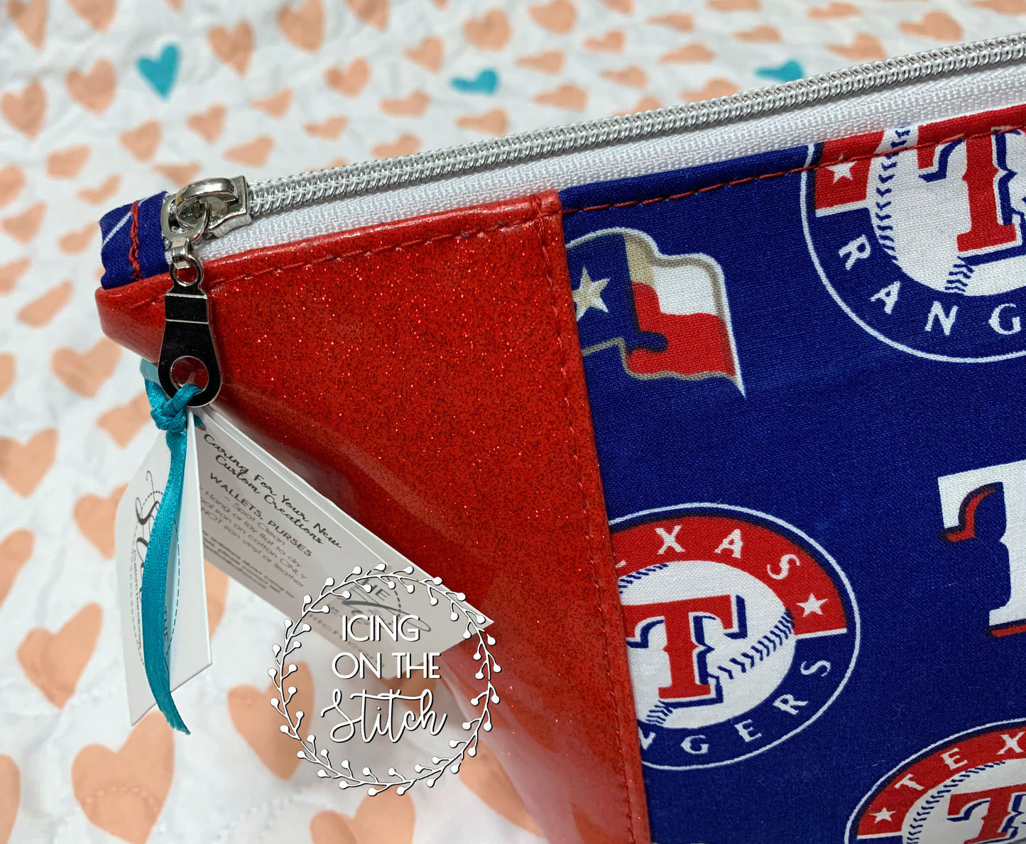 Texas Rangers Red Glitter Peek A Boo Makeup Bag