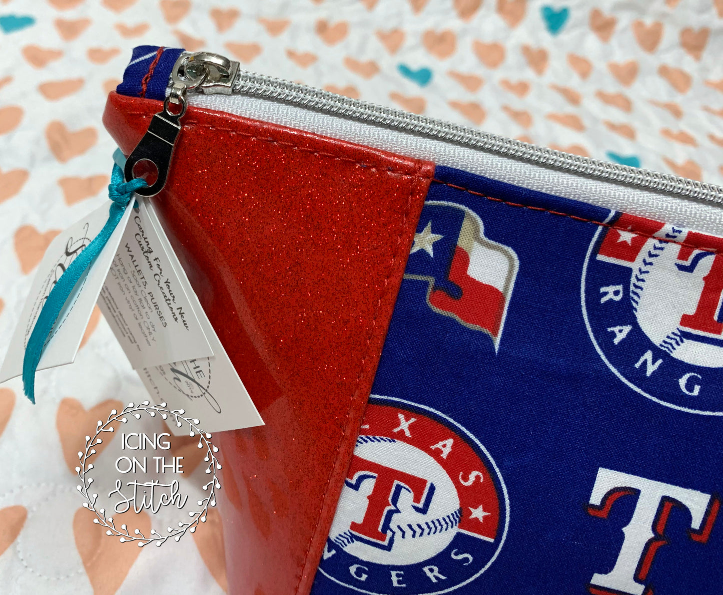 Texas Rangers Red Glitter Peek A Boo Makeup Bag