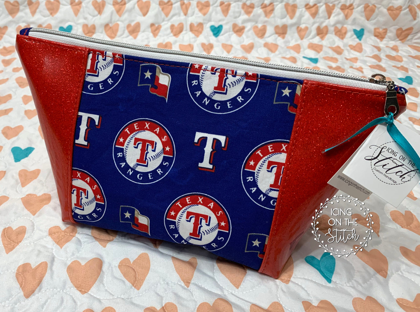 Texas Rangers Red Glitter Peek A Boo Makeup Bag