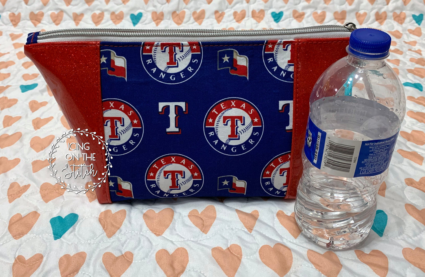 Texas Rangers Red Glitter Peek A Boo Makeup Bag