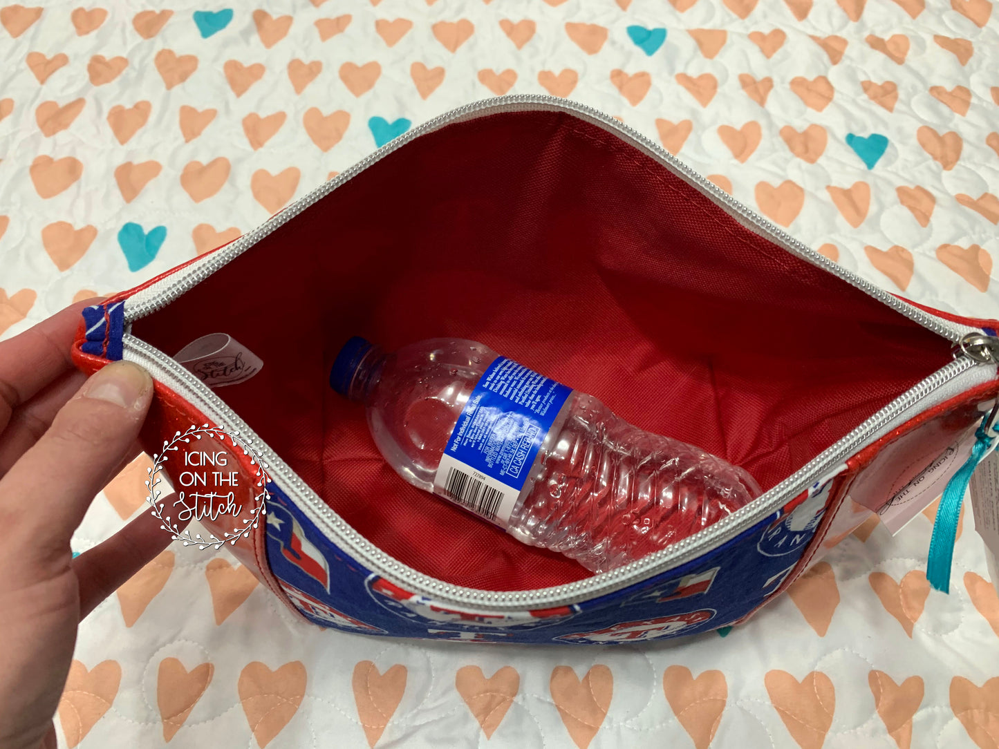 Texas Rangers Red Glitter Peek A Boo Makeup Bag