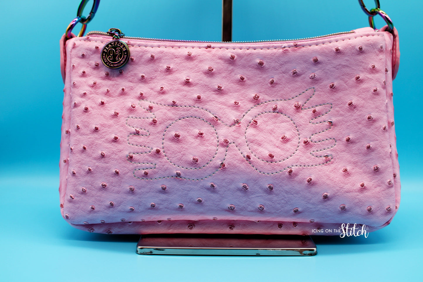 Quibbler-Themed Pink Ostrich Faux Leather Aries Crossbody Bag