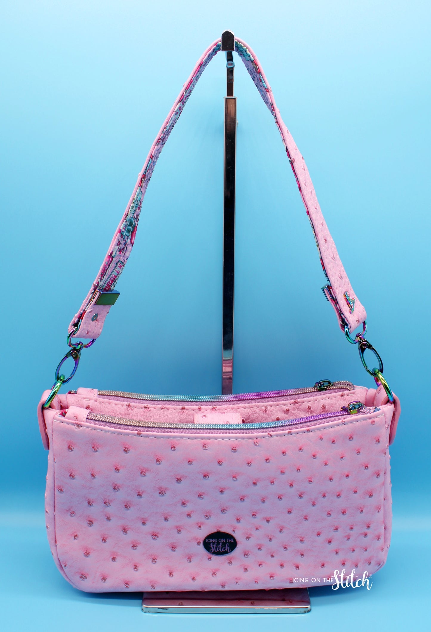 Quibbler-Themed Pink Ostrich Faux Leather Aries Crossbody Bag