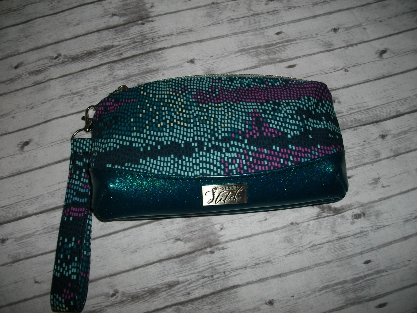 Pixels on Teal Wristlet