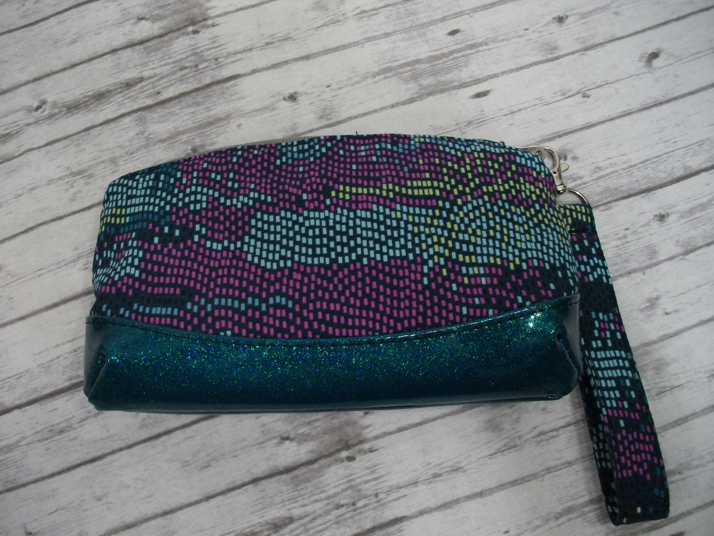 Pixels on Teal Wristlet