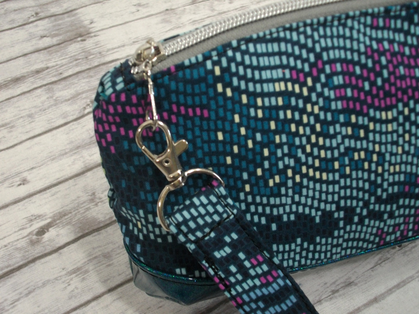 Pixels on Teal Wristlet