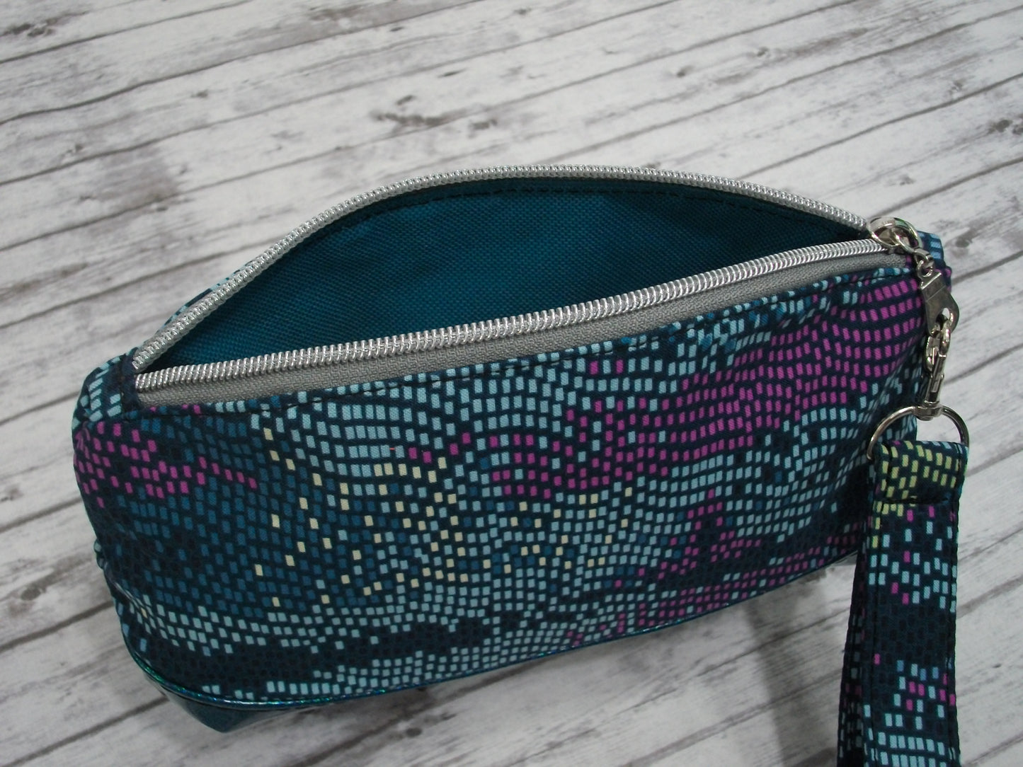 Pixels on Teal Wristlet