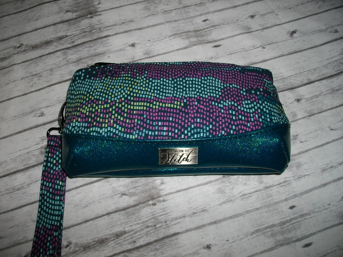 Pixels on Teal Wristlet