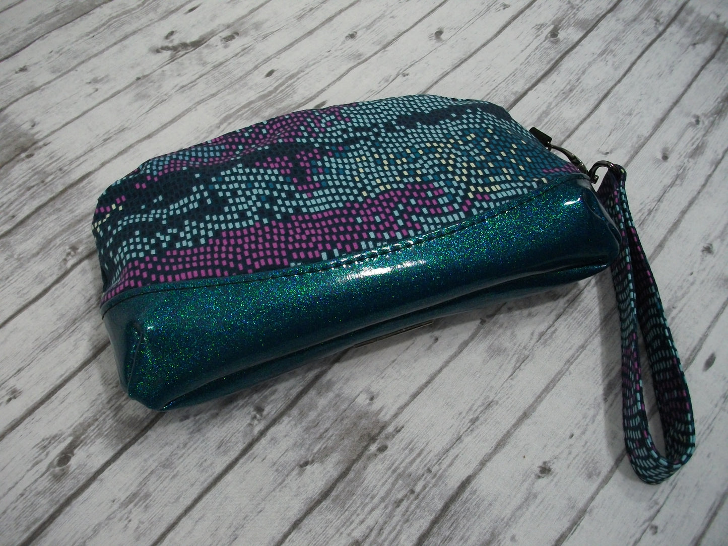 Pixels on Teal Wristlet