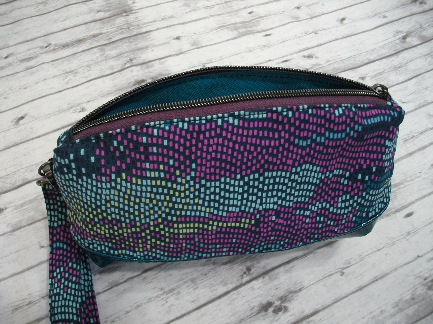 Pixels on Teal Wristlet