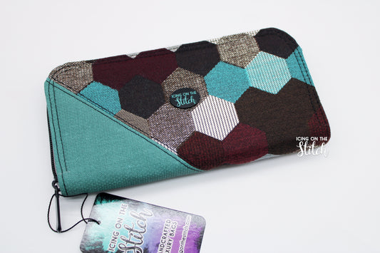 Teal Hexagons Zip Around Wallet